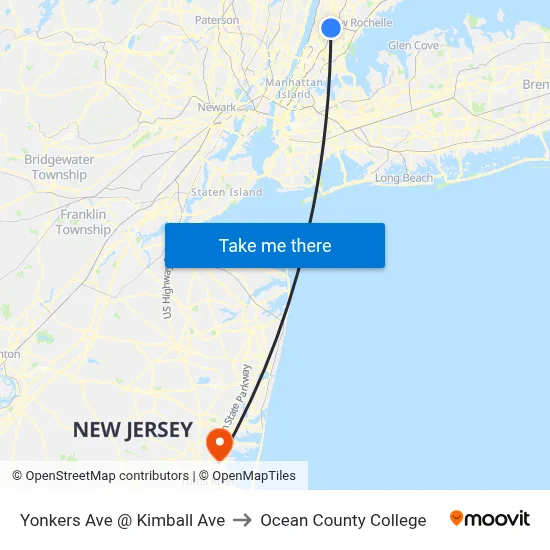 Yonkers Ave @ Kimball Ave to Ocean County College map