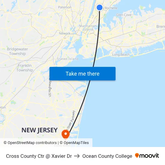 Cross County Ctr @ Xavier Dr to Ocean County College map