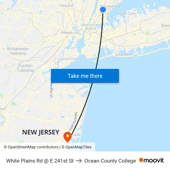 White Plains Rd @ E 241st St to Ocean County College map