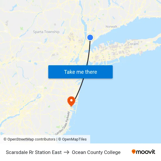 Scarsdale Rr Station East to Ocean County College map