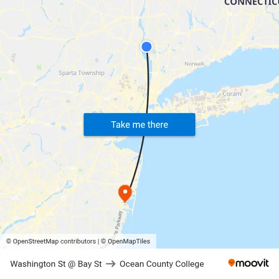 Washington St @ Bay St to Ocean County College map
