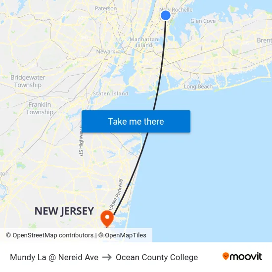 Mundy La @ Nereid Ave to Ocean County College map