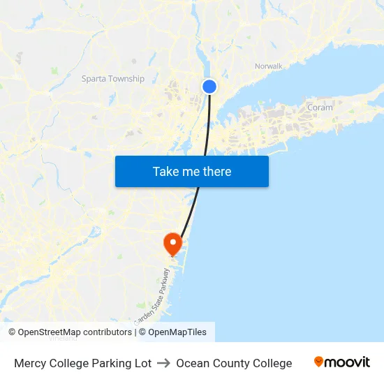 Mercy College Parking Lot to Ocean County College map