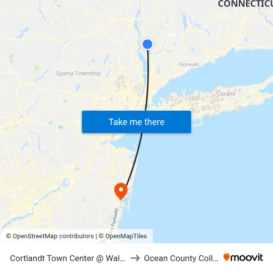 Cortlandt Town Center @ Walmart to Ocean County College map