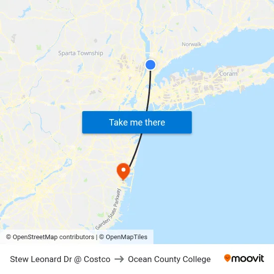 Stew Leonard Dr @ Costco to Ocean County College map