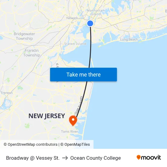 Broadway @ Vessey St. to Ocean County College map