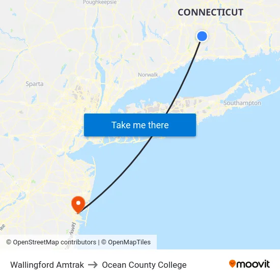 Wallingford Amtrak to Ocean County College map