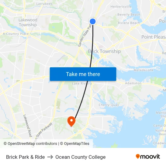 Brick Park & Ride to Ocean County College map