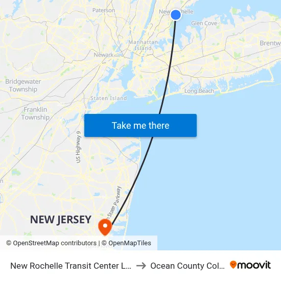 New Rochelle Transit Center Lane D to Ocean County College map