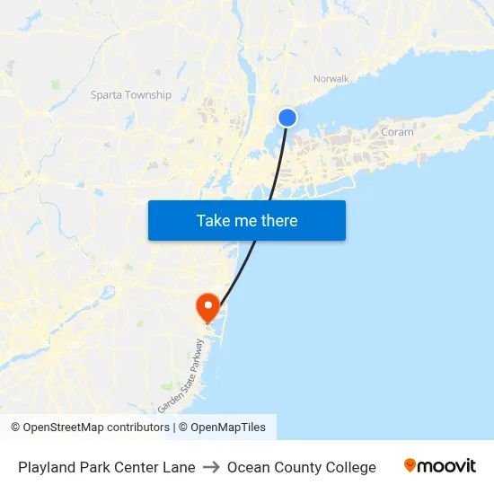 Playland Park Center Lane to Ocean County College map