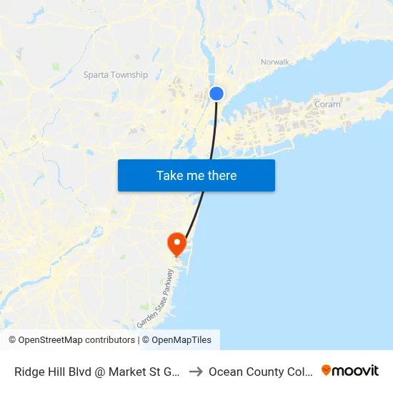 Ridge Hill Blvd @ Market St Garage to Ocean County College map