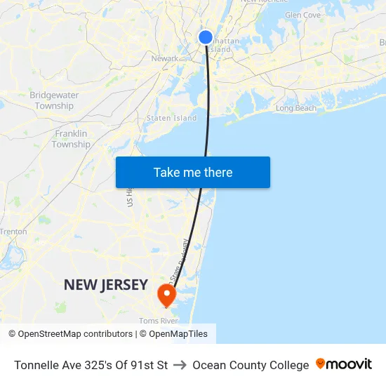 Tonnelle Ave 325's Of 91st St to Ocean County College map