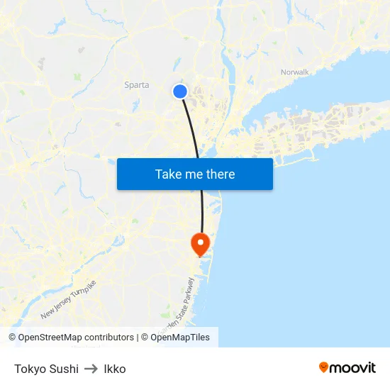 Tokyo Sushi to Ikko map