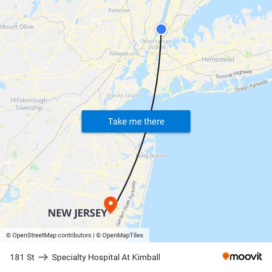 181 St to Specialty Hospital At Kimball map