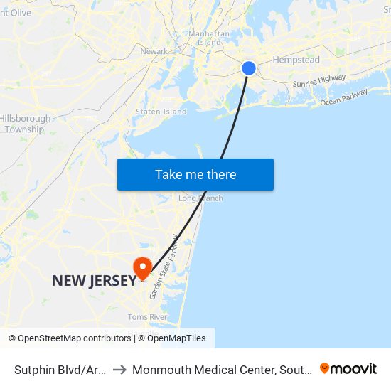 Sutphin Blvd/Archer Av to Monmouth Medical Center, Southern Campus map