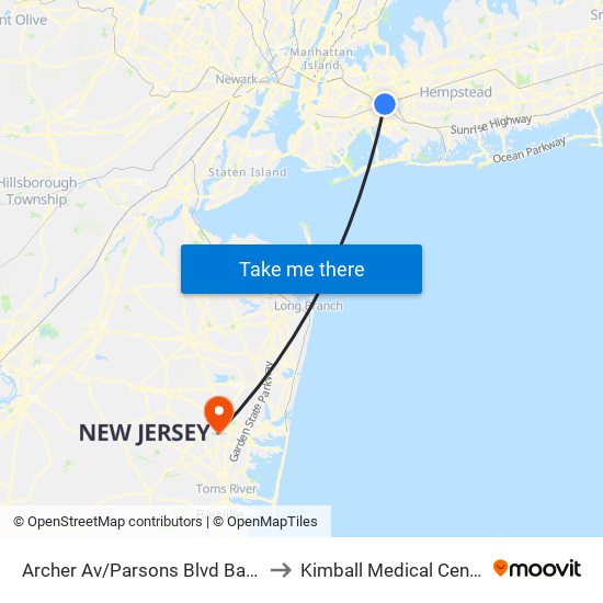 Archer Av/Parsons Blvd Bay D to Kimball Medical Center map