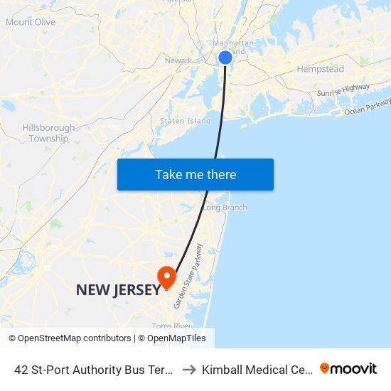 42 St-Port Authority Bus Terminal to Kimball Medical Center map