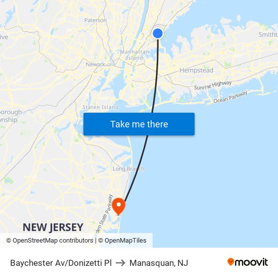 Baychester Av/Donizetti Pl to Manasquan, NJ map