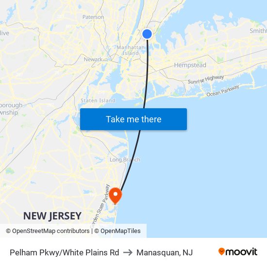 Pelham Pkwy/White Plains Rd to Manasquan, NJ map