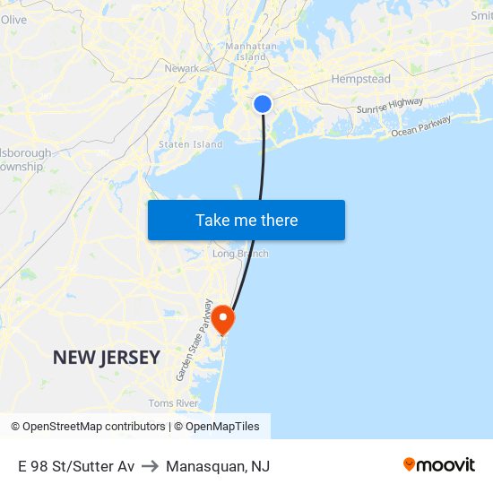 E 98 St/Sutter Av to Manasquan, NJ map