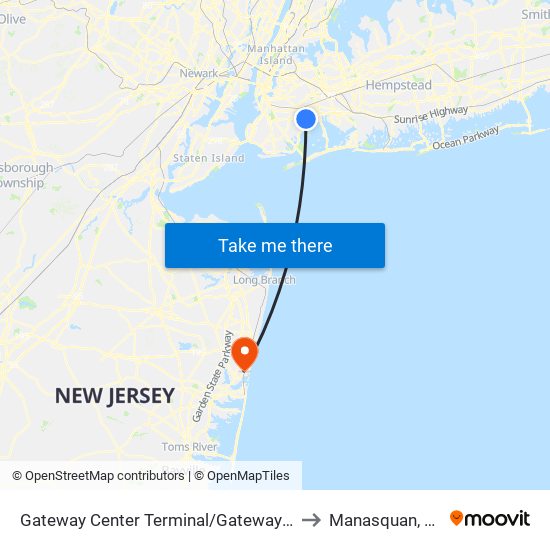 Gateway Center Terminal/Gateway Dr to Manasquan, NJ map