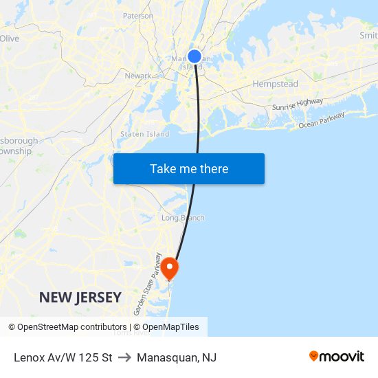 Lenox Av/W 125 St to Manasquan, NJ map