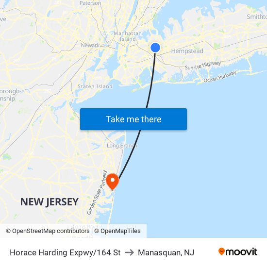 Horace Harding Expwy/164 St to Manasquan, NJ map