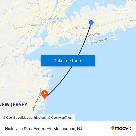 Hicksville Sta / Fedex to Manasquan, NJ map