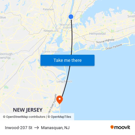 Inwood-207 St to Manasquan, NJ map