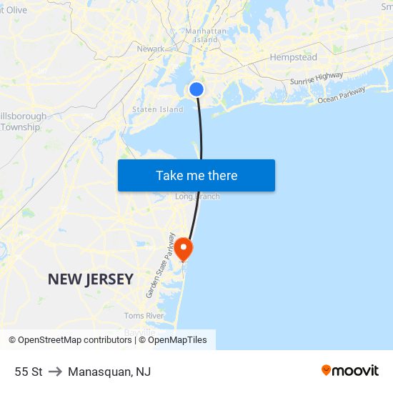 55 St to Manasquan, NJ map