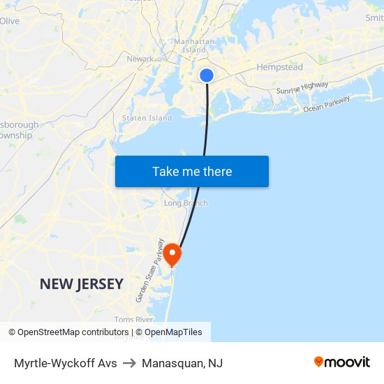 Myrtle-Wyckoff Avs to Manasquan, NJ map