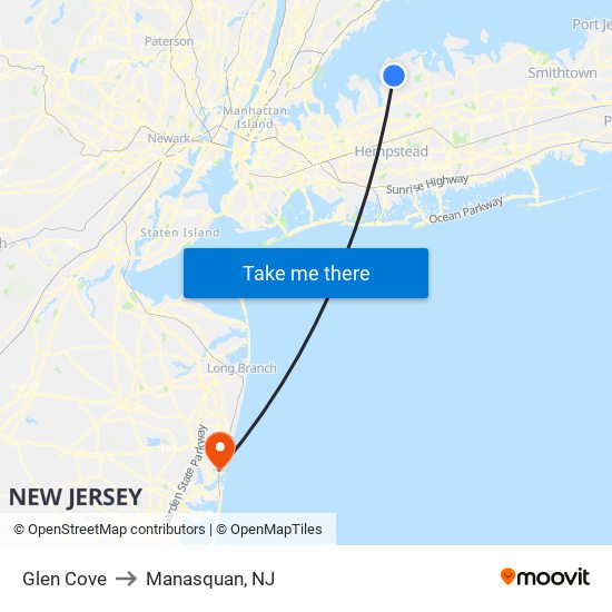 Glen Cove to Manasquan, NJ map
