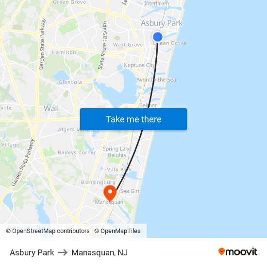 Asbury Park to Manasquan, NJ map