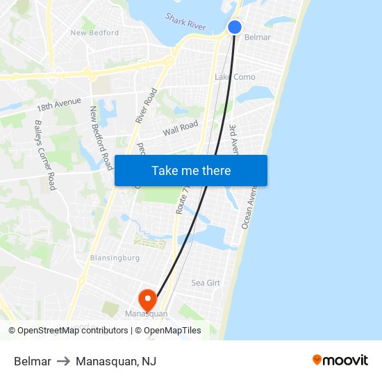 Belmar to Manasquan, NJ map