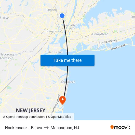 Hackensack - Essex to Manasquan, NJ map