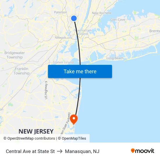 Central Ave at State St to Manasquan, NJ map