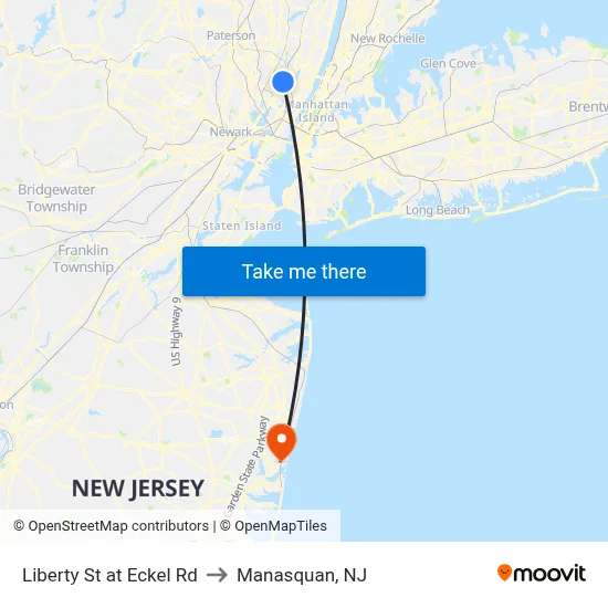 Liberty St at Eckel Rd to Manasquan, NJ map