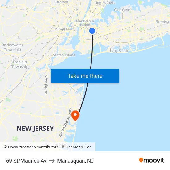 69 St/Maurice Av to Manasquan, NJ map