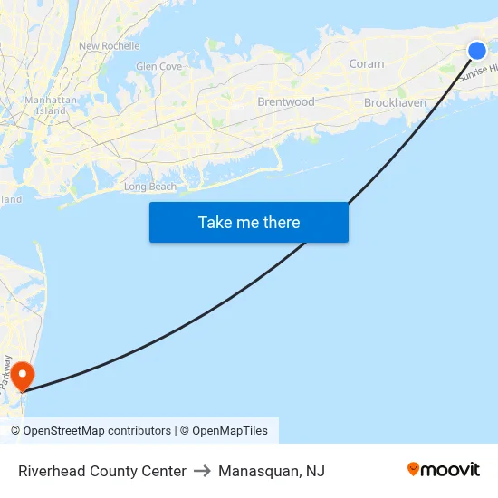 Riverhead County Center to Manasquan, NJ map
