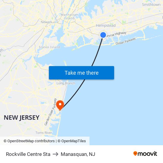 Rockville Centre Sta to Manasquan, NJ map