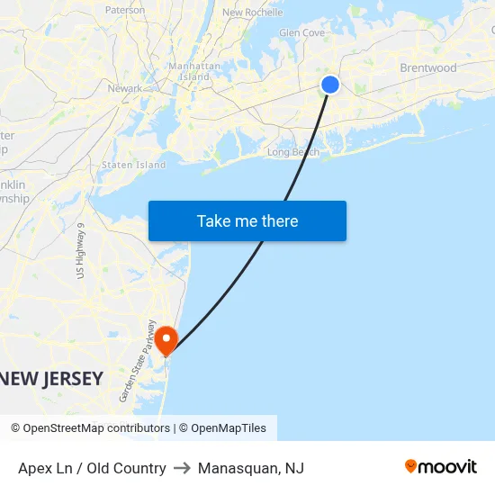Apex Ln / Old Country to Manasquan, NJ map