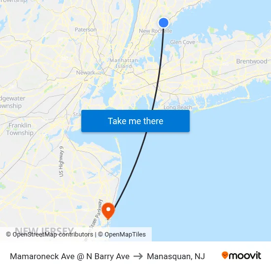 Mamaroneck Ave @ N Barry Ave to Manasquan, NJ map