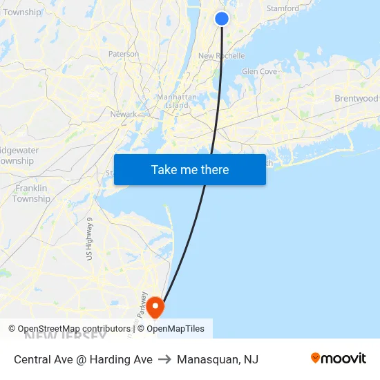 Central Ave @ Harding Ave to Manasquan, NJ map