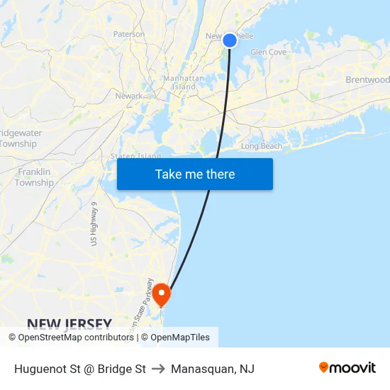 Huguenot St @ Bridge St to Manasquan, NJ map