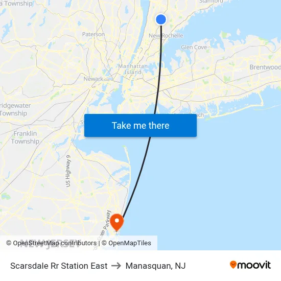Scarsdale Rr Station East to Manasquan, NJ map