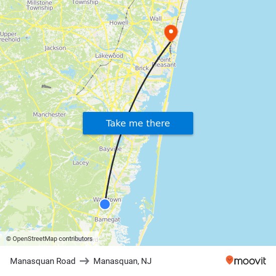 Manasquan Road to Manasquan, NJ map