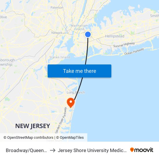 Broadway/Queens Blvd to Jersey Shore University Medical Center map