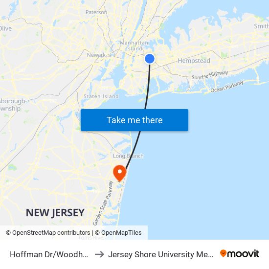 Hoffman Dr/Woodhaven Blvd to Jersey Shore University Medical Center map