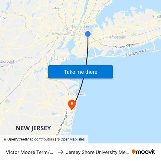 Victor Moore Term/Q49 Stand to Jersey Shore University Medical Center map