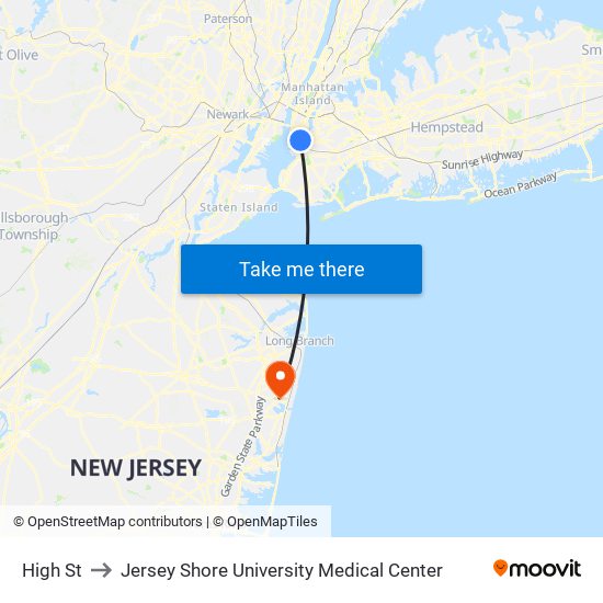 High St to Jersey Shore University Medical Center map